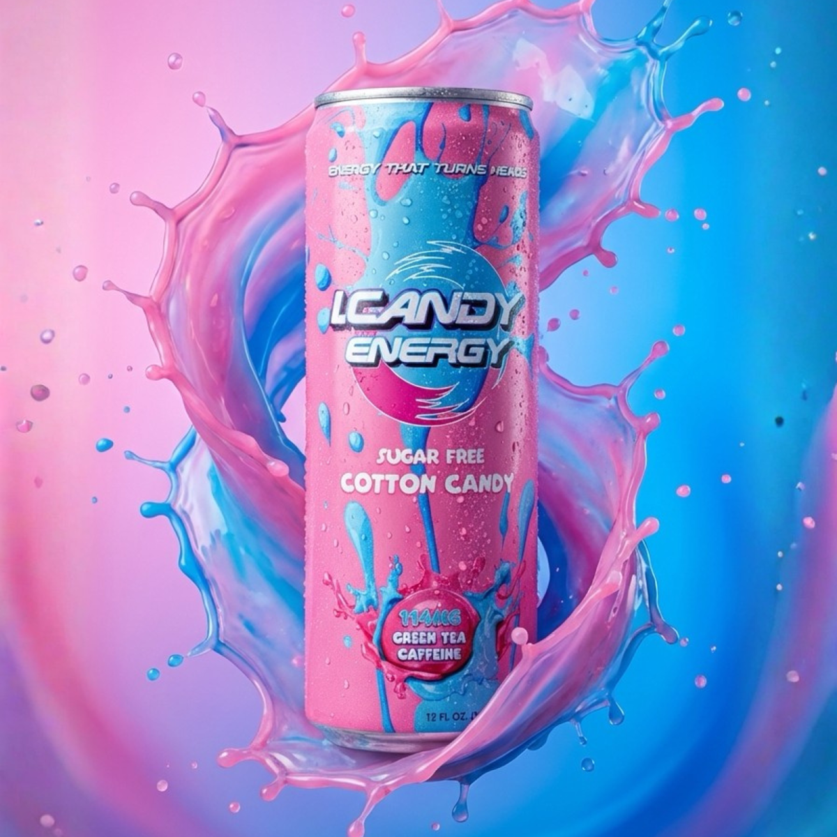I.Candy Energy Drink, Cotton Candy Flavor, Zero Sugar & Natural Caffeine – Sugar Free Energy Drinks with B3 B6 B12 Vitamins – Bold Taste for Everyday Energy – 24 Pack, 12 fl oz