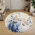 thumbnail image 3 of Small Round Rug 3Ft, Blue White Pumpkins Fall Non-Slip Washable Circle Rugs Carpet, Thanksgiving Eucalyptus Farmhouse Indoor Outdoor Rug Floor Mats Throw Runner for Bedroom Living Room Bathroom, 3 of 8