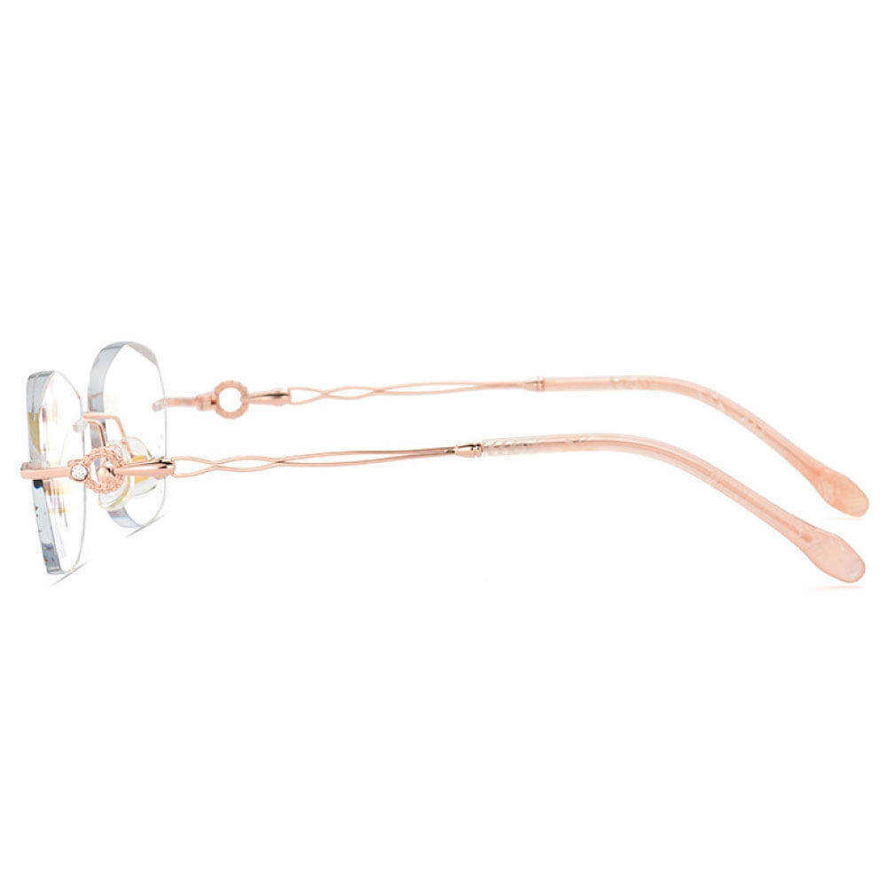 Women's Rimless Reading Glasses 4.00 Anti-Blue Light Bling Diamond Frameless Rose Gold Readers 4.00 Strength