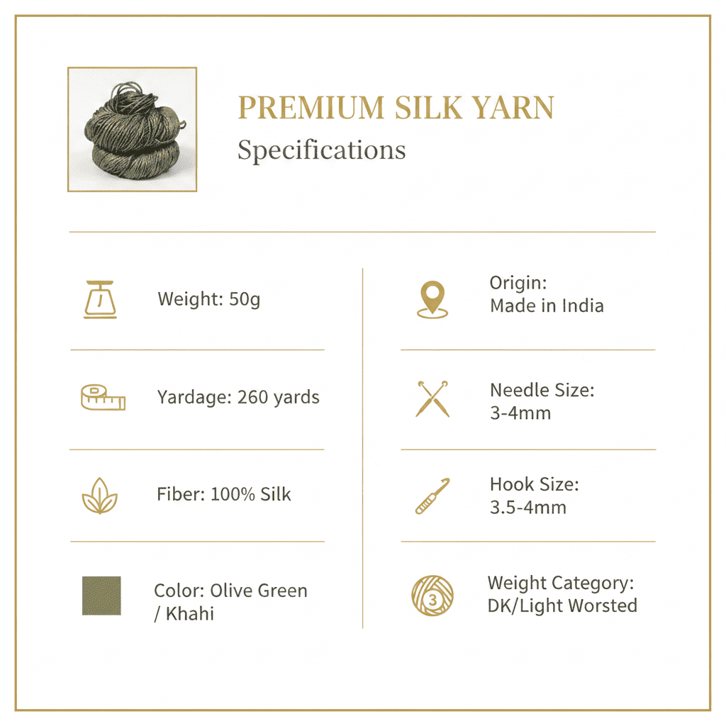 Knitsilk 3 Ply 100% Mulberry Silk Lace Weight Yarn | Perfect for Knitting & Crocheting and Weaving | Fine Quality Silk Yarn for Luxurious Creating Projects.(50 Grams – 260 Yards, Olive)(Pack of 2)