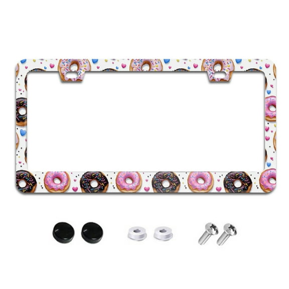 Donuts and Hearts on White License Plate Frames for Women Men Car Plate Holder Cover Metal Tag Aluminum Car Accessories Front Rear Plate Decor
