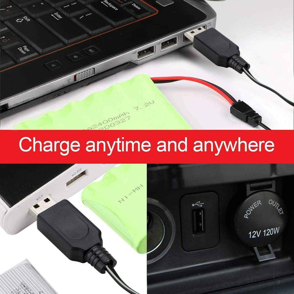 2 Batterie Ricaricabili AA NiMH 4.8V 2400mAh Con Connettore SM-2P E Cavo USB - Per Auto RC, Camion, Escavatori, Giocattoli Elettrici
