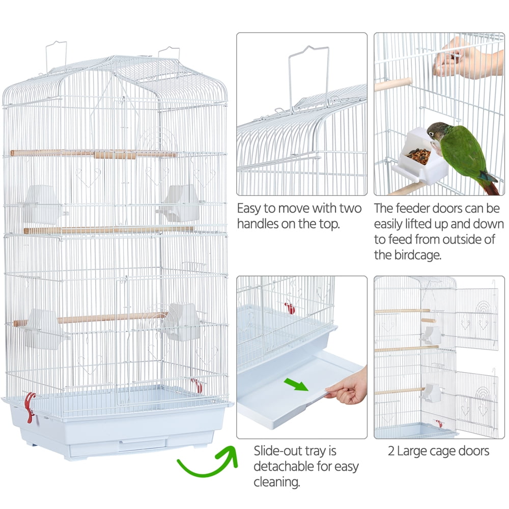 Renwick 41" Four Feeders Double-Door Metal Birdcage with Slide-Out Tray,White