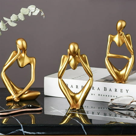 

LIYJTK Gold Home Decor Accents Thinker Statue 3Pcs Resin Abstract Art Sculpture Collectible Figurin