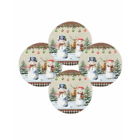 Christmas Round Placemats Set of 4 Snowman PineTrees Place Mats Washable Woven Placemat Balls Berry Red Green Plaid Circle Braided Table Mat for Kitchen Dining Table Party Home Decor 15 Inch Christmas Round Placemats Set of 4 Snowman PineTrees Place Mats Washable Woven Placemat Balls Berry Red Green Plaid Circle Braided Table Mat for Kitchen Dining Table Party Home Decor 15 Inch