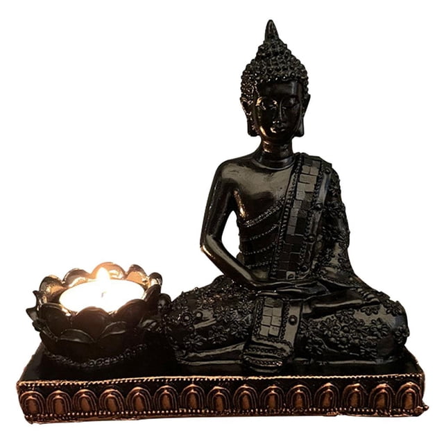 Estatua de Buda de resina, decoración del hogar, portavelas, figura decorativa para habitación, vela Negro