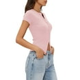 thumbnail image 5 of Womens Ribbed Short Sleeve T-Shirt Button up Knit Shirts Summer Lightweight Cardigan Tops, 5 of 8