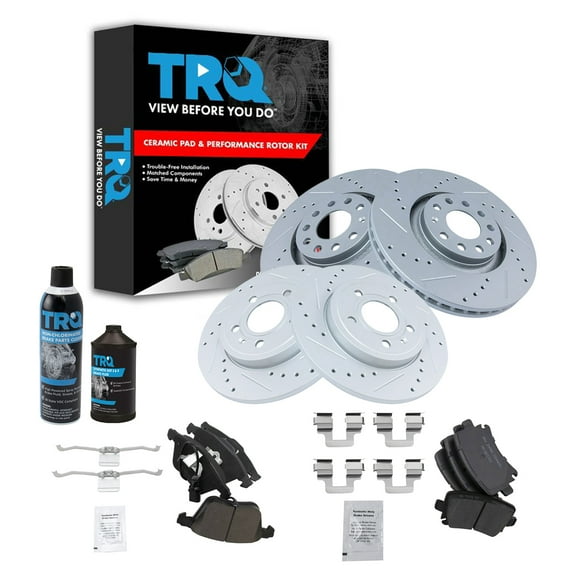 TRQ Performance Brake Rotor & Ceramic Pad Front & Rear Kit w/Chemicals BKA16231