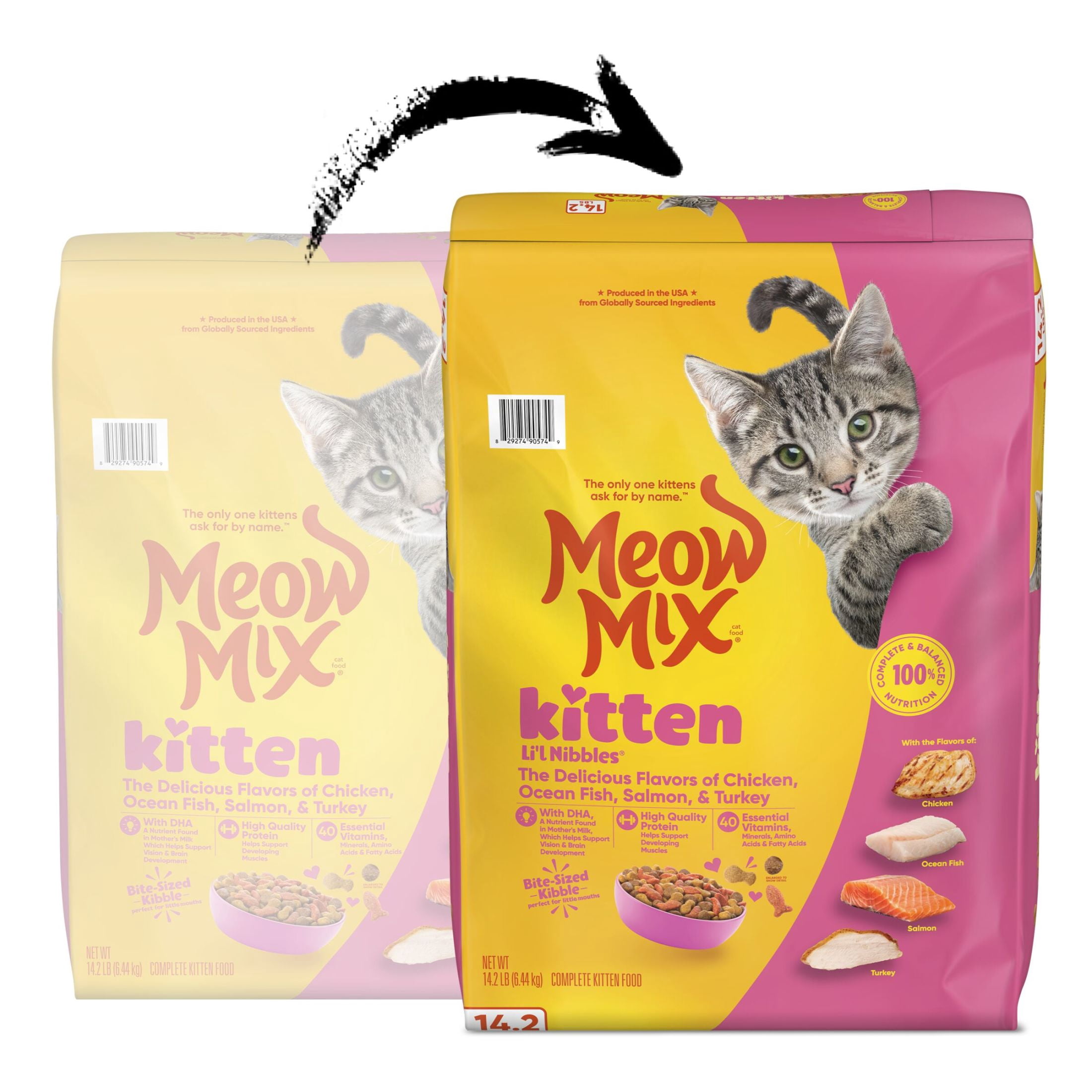 (4 pack) Meow Mix Kitten Li’l Nibbles Dry Cat Food for Kittens, 14.2 lb Bag