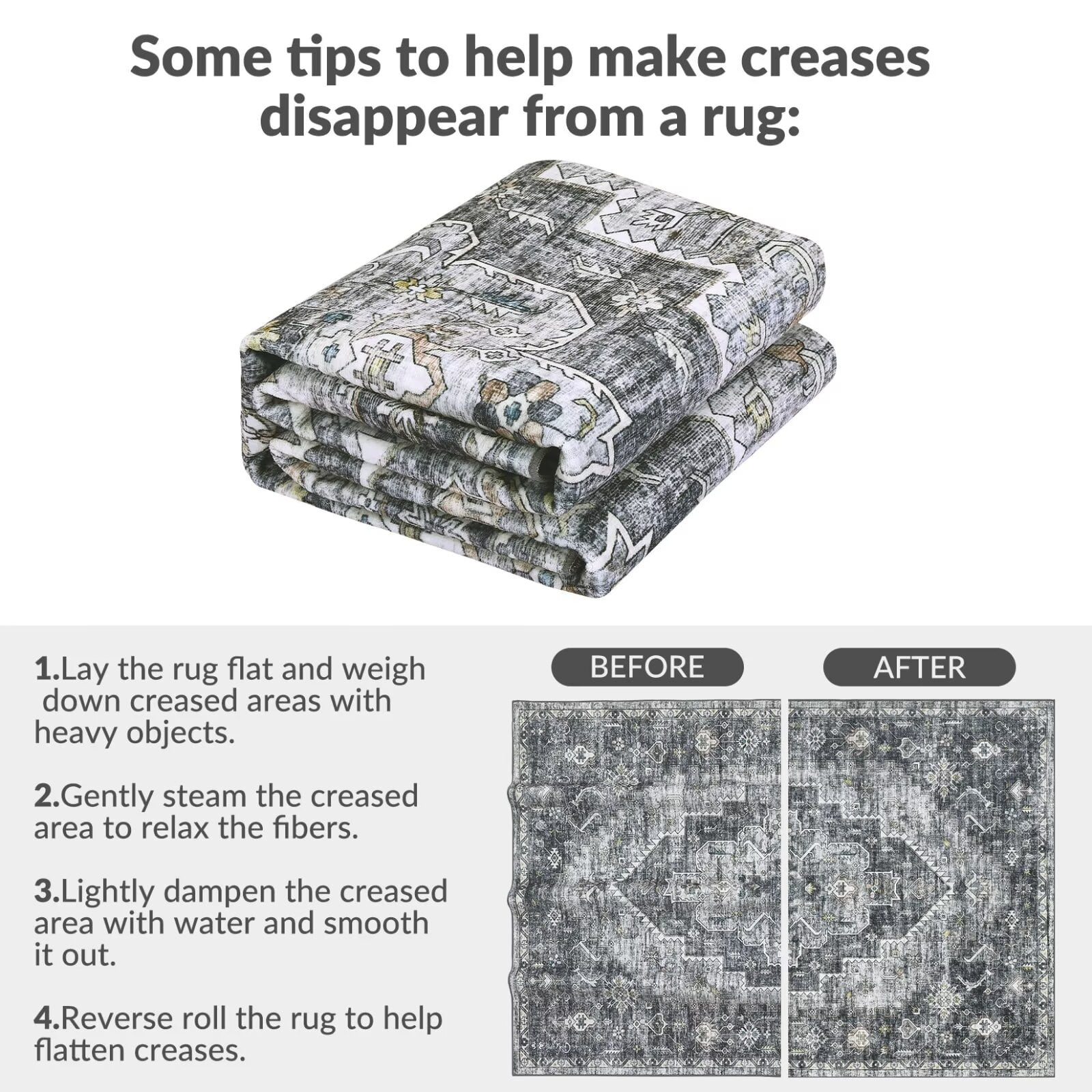 Hasoo 2' x 6' Runner for Hallway Boho Vintage Rug Non Slip Throw Rugs Floral Bedroom Rug, Gray