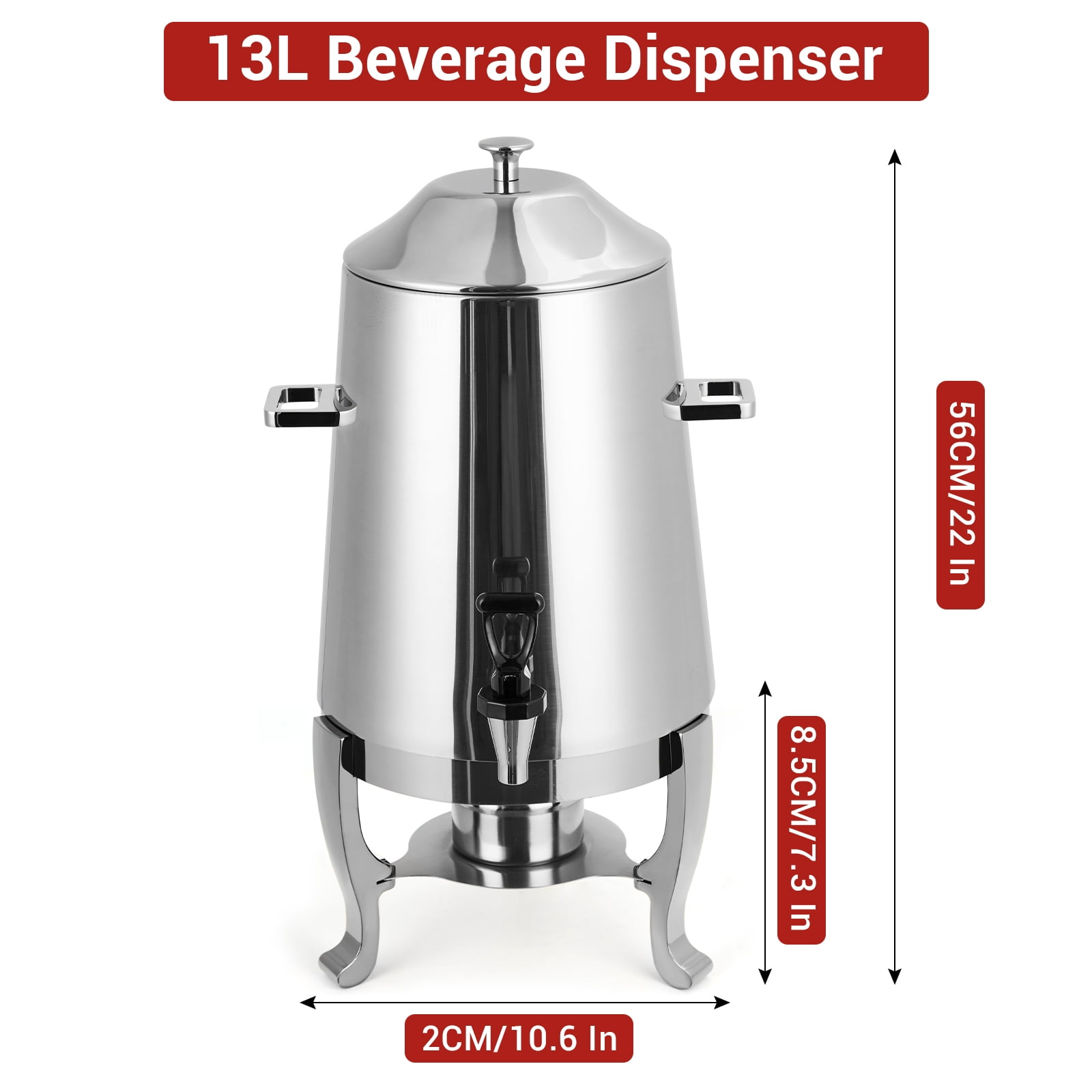 3.4 Gallon Stainless Steel Insulated Beverage Dispenser with Spigot Dual Temperature (Hot & Cold) for Coffee, Tea, Water Commercial-Grade Urn & Party Cooler