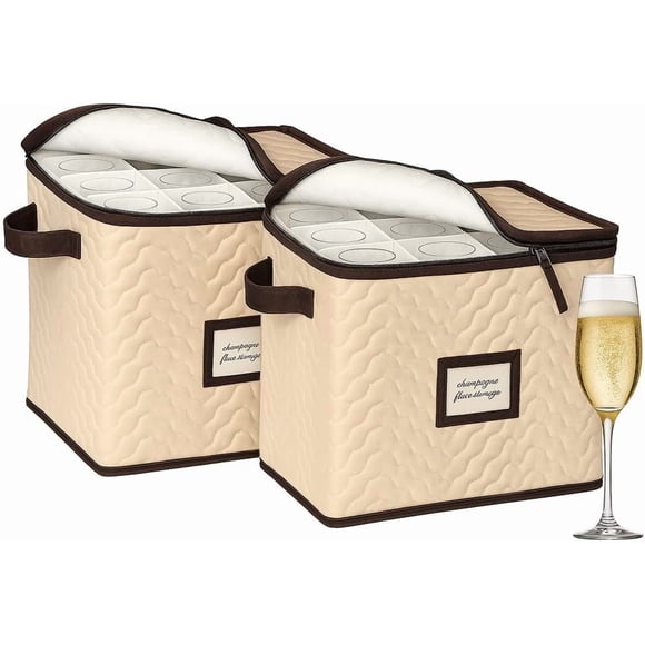 Wine Glass Storage Boxes with Dividers of Sizes Each Holds Glasses Quilted Microfiber Case with Handles Protects Stemware & Fine China Ideal to Store & Wine