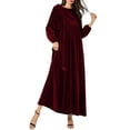 thumbnail image 2 of Women'S Velvet Maxi Dress Casual Solid Color High Waist Long Sleeve Fall Winter Flowy Gown Wine Red L, 2 of 7