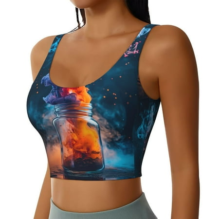 Picia Modern Art Red And Blue Colors Sports Bra for Women Padded Strappy Sports Bras Medium Support Yoga Bra with Removable Cups Running Yoga Bra-Medium