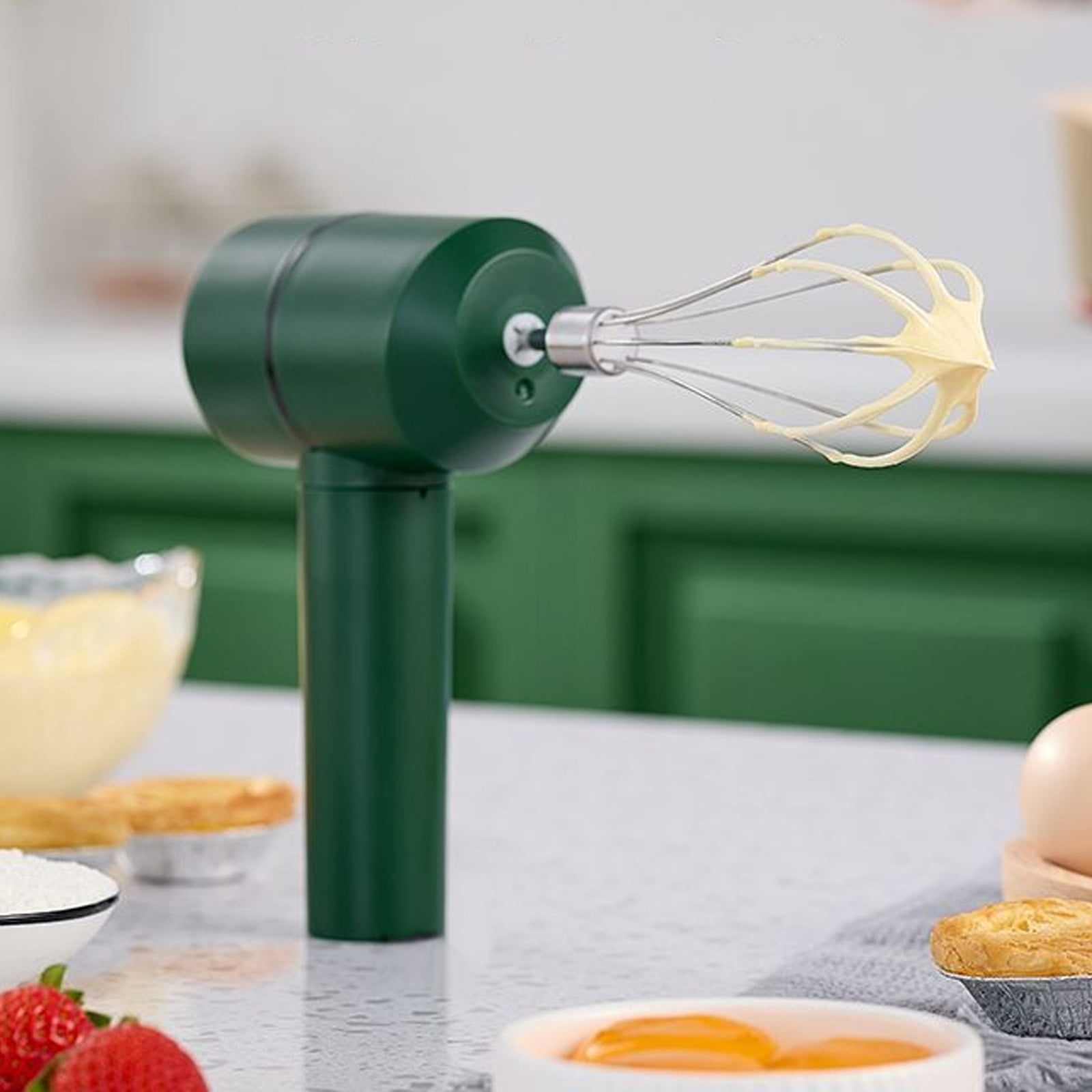 VKLU Cordless Hand Mixer, Electric Whisk with 3 Speeds, USB Rechargeable Double Stick Egg Beater, Vertical Self-Standing Design for Mess-Free Kitchen Baking and Coffee Frothing
