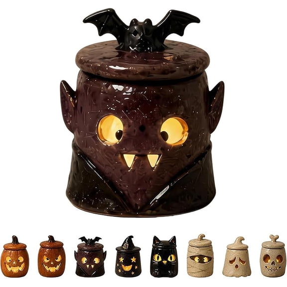 Cozy Monster Tealight Lantern, Handmade Resin Candle Holder | Cute Spooky Tea Light Holder for Tabletop Mantel Shelf Pumpkin Tealight Holder Cottage Core Halloween Home Decor Gifts