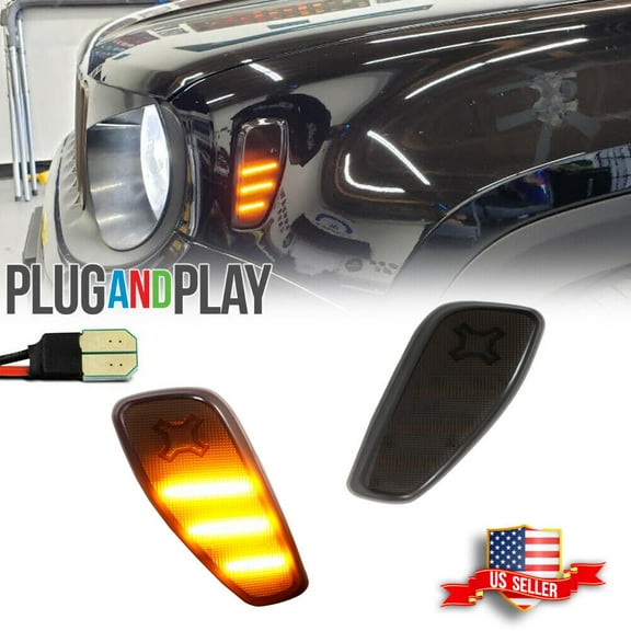 GTINTHEBOX  L   R Smoked Amber LED Side Marker Lights Fender Lamps For 2015-2021 Jeep Renegade