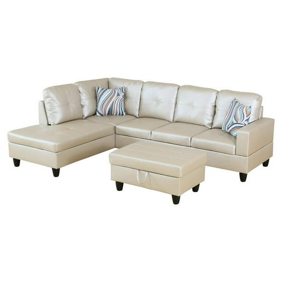 Irene Inevent 3-Piece Leather Sofa Set, Semi PU Synthetic Leather Couch Living Room Sofa Set Living Room Furniture Sets for Living Room/Apartment/Office Latte Color