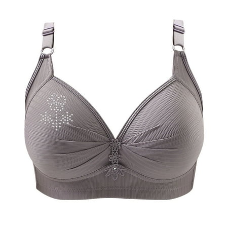 Womens Plus Size Bra Woman s Rhinestone Printing Gathe Together Push up Daily Bra Underwear No Rims Smoothing Bra Seamless Underwire T-Shirt Bra Gray 4XL