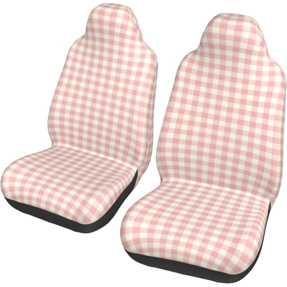 Powder Pink Gingham Cotton Car Seat Cover Set, Front Seat Protective Cover, Breathable and Machine Washable, Suitable for Sedans SUV(2 Pack)