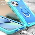 thumbnail image 4 of Compatible with iPhone 14 Plus Case 6.7 Inch 2022, Hybrid 2 in 1 Hard PC Soft TPU Heavy Duty Rugged Bumper Shockproof Full-Body Protective Cover with Finger Ring Kickstand, Green + Blue, 4 of 7