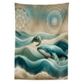 thumbnail image 2 of Ambesonne Nautical Tablecloth Rectangular Table Cover, Mandala Whale and Turtle, 52"x70", Teal Ecru Blue, 2 of 3