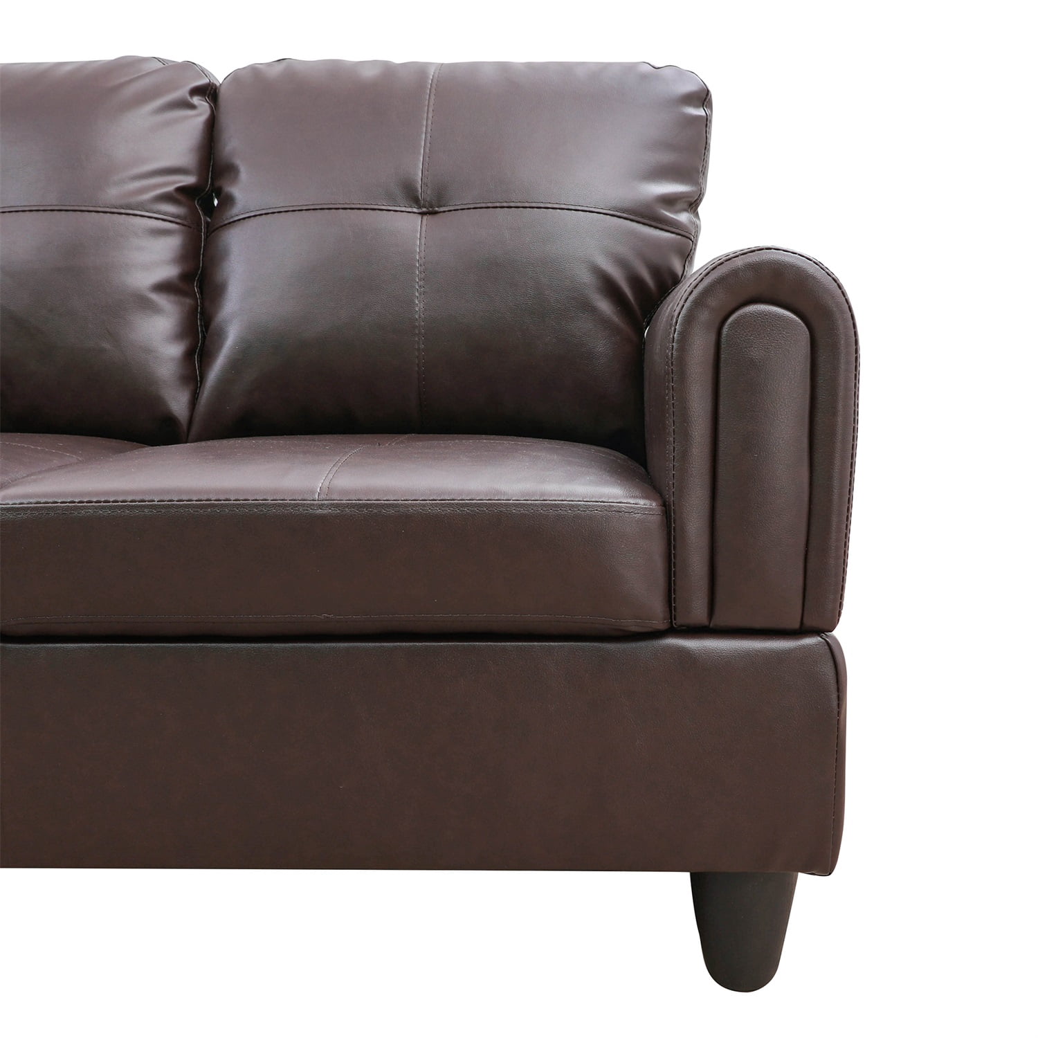 Hommoo Faux Leather 4-Seat Couch, L Shaped Sectional Couches and Sofas, Modern Living Room Furniture Sets Sectional Sofa Set, Brown(No Ottoman)