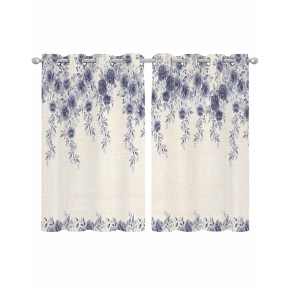 Vintage Navy Blue Roses Sheer Curtains 39 Inch Length 2 Panels Set for Living Room/Bedroom, Spring Floral Elegant Pastoral Retro Art Kitchen Curtains Grommet Curtains Window Treatments 27.5"x39"x2