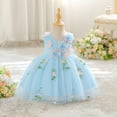 thumbnail image 2 of FINALGANG Girls Kids Floral Embroidered Tulle Dress Sleeveless V Neck 3D Flower Decor Flared Skirt Princess Party Dress For Daily Wear Blue 3-6 Months, 2 of 6