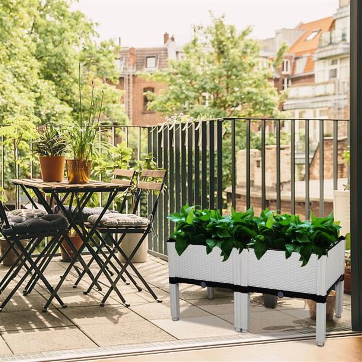 2Pcs Free Splicing Injection Planting Box Rattan Pattern Garden Bed, Sturdy & Lightweight, Easy Assembly for Gardens, Patios, Balconies, White