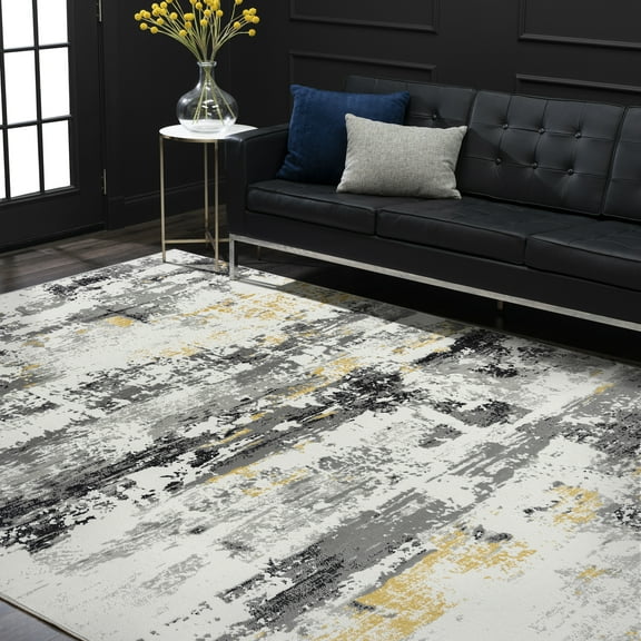 Bliss Rugs Modern Contemporary Abstract Area Rug, Indoor Rugs for Living Room, Dining Room, Bedroom | Yellow, 5' x 8' (5'3''x7'3'')