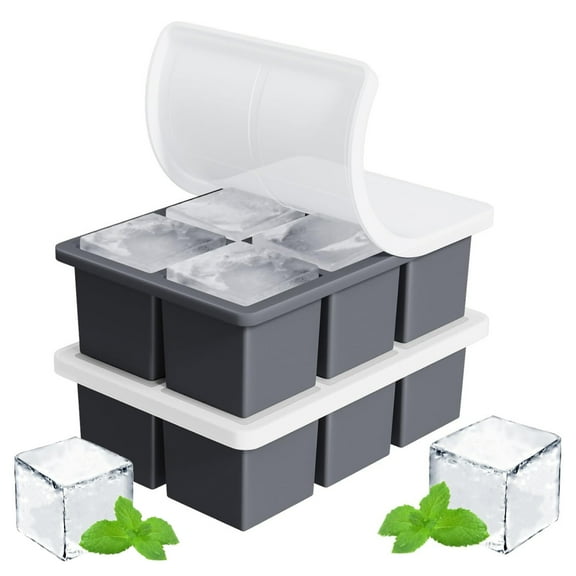 Ice Trays for Freezer with Lid, Easy Release large Ice Cube Molds, Silicone ice cubes mold for Whiskey, Stackable Square Ice Tray for Cocktails Whiskey Juice Coffee