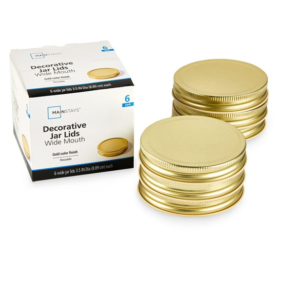Mainstays 6-Pack Metal Mason Jar Lids - Wide Mouth, One-Piece Reusable Canning Jar Lids with Screw-Top for Pantry Storage and Crafts, Fits All Brands Wide Mouth Mason Jars