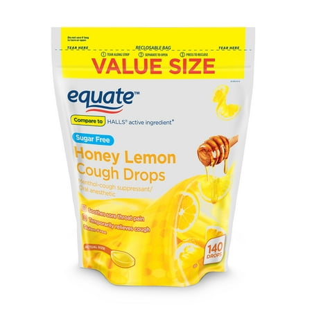 (2 pack) Equate Value Size Sugar-Free Honey Lemon Cough Drops, 140