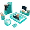 6 Piece Dark Teal Desk Organizer Set - Desk Organizers and Accessories for Women - Teal Desk Accessories - Desktop Organ