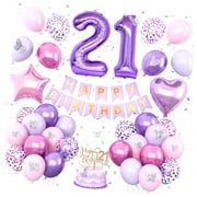 SKYSONIC Sweet 16 Party Decorations, Lavender Birthday Decor for Girls Number Foil Balloons Cake Topper Butterfly Stickers for 16th Birthday Party
