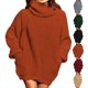 thumbnail image 4 of Vestido suéter de cuello alto Vestido jersey de manga larga Suéter de color puro de gran tamaño para mujer Rojo pardusco M, 4 of 6