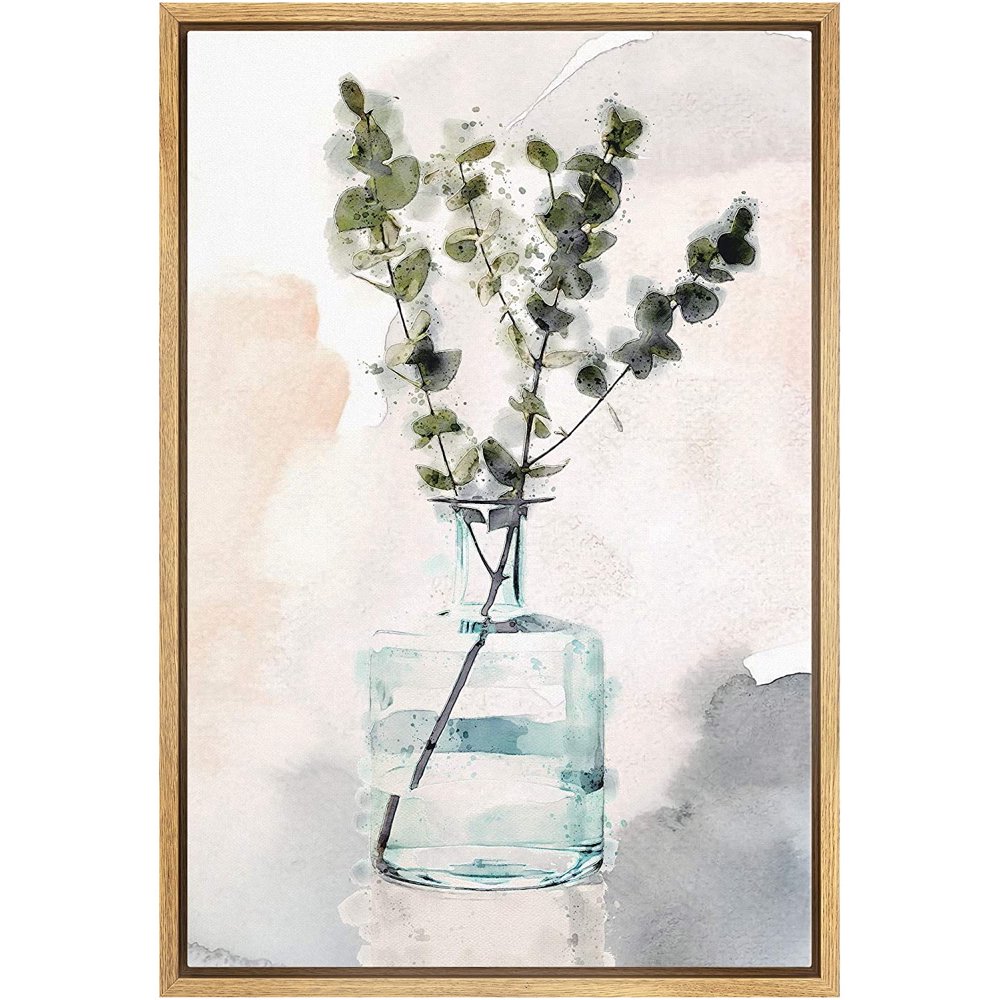 wall26 Framed Canvas Wall Art Dark Green Eucalyptus Tree in a Glass