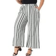 thumbnail image 2 of DARING DIVA Women's Plus Stripe Boho Wide Leg Paper Bag Pants 3X White Black, 2 of 6