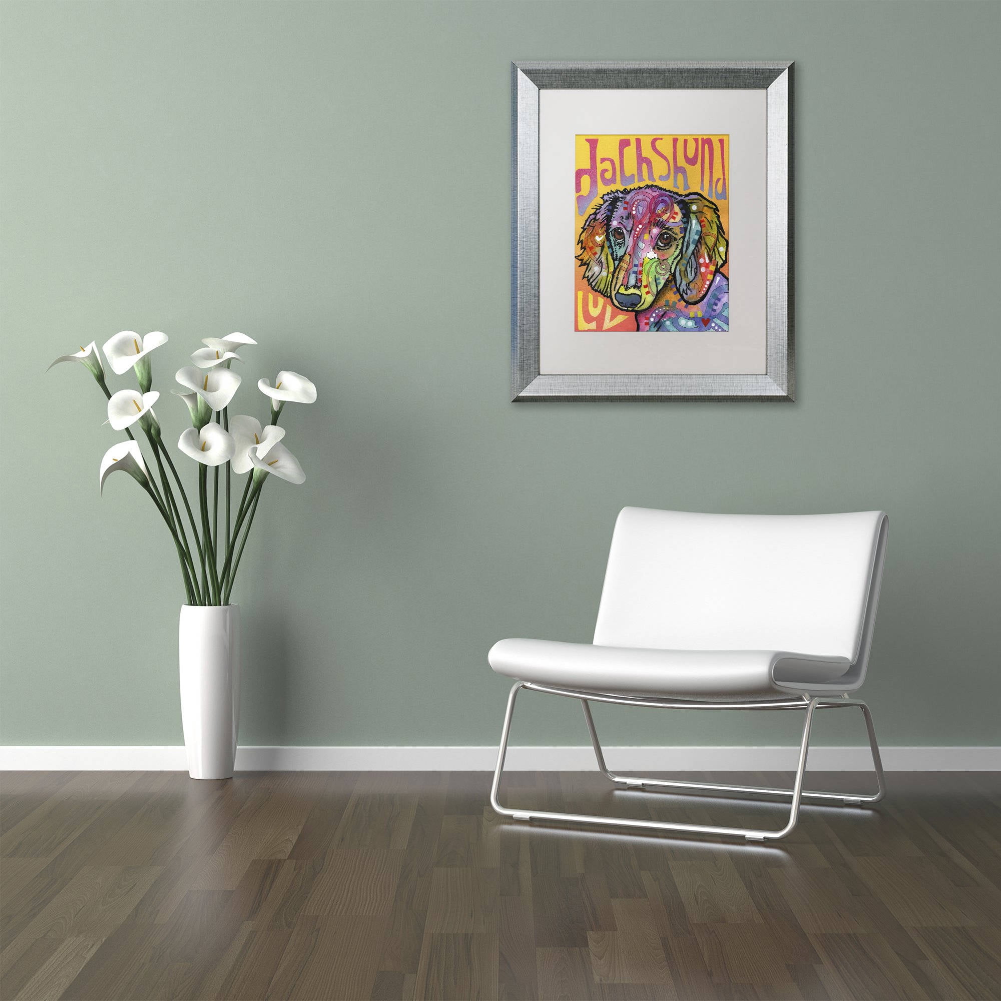 Trademark Fine Art 'Dachshund Love' Canvas Art by Dean Russo, White Matte, Silver Frame
