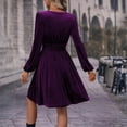thumbnail image 4 of WTOBBY Women's Fashionable Solid Color V-Neck Long Sleeve Pullover Casual Dress Easy Pull-On Design for Quick Wear Comfortable Knit Fabric Versatile for Layering or Solo Use,Dark Purple M, 4 of 4
