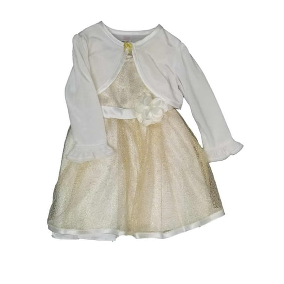 Infant Toddler White Gold Tulle Fancy Christmas Holiday Party Dress Cardigan 18M