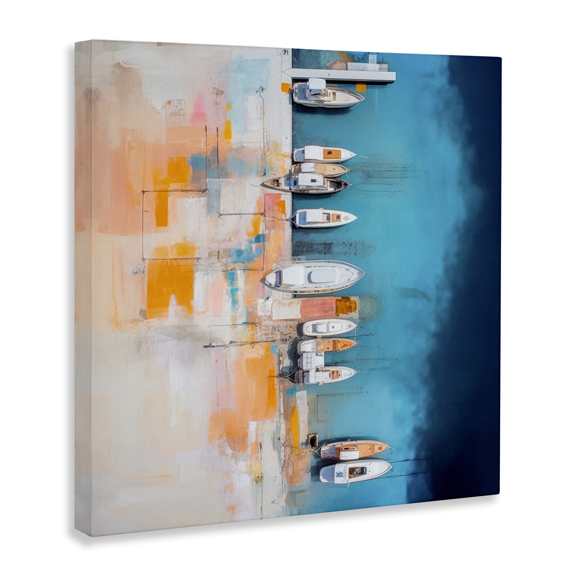 Stupell Industries Boat Harbor Aerial View Transportation Painting Gallery Wrapped Canvas Art Print Wall Art, 36 x 36