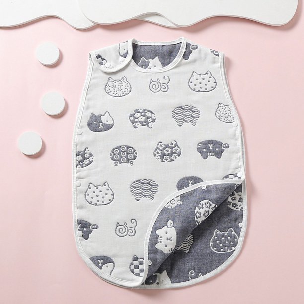 Saco de dormir con chaleco para bebé, de gasa de algodón de seis capas, con dibujos animados para niños, no fluorescente, estilo chaleco de 6 capas, edredón antipatadas para las cuatro estaciones