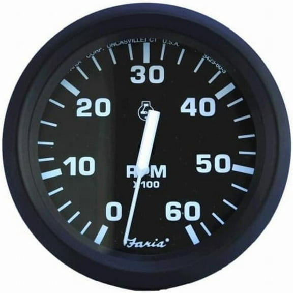 Faria Beede Instruments 32804 4 in. Euro Black Tachometer - 6,000 RPM Gas, Inboard