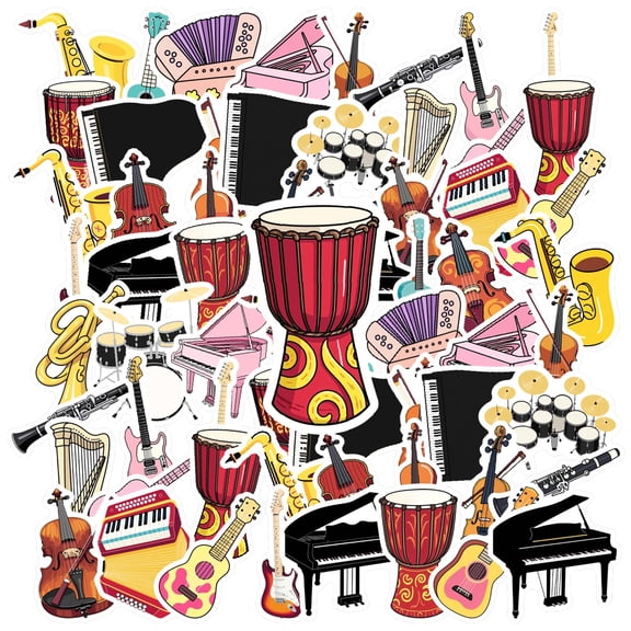 35pcs-150pcs Colorful Instrument Stickers Fun Music Stickers Cartoon Instrument Stickers for Phones Laptops Suitcases