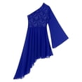 thumbnail image 5 of Xnihocha Women Praise Lyrical Dance Dress One Shoulder Asymmetrical Worship Dance Mesh Overlay Dress Royal Blue L, 5 of 7