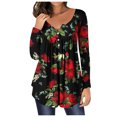 thumbnail image 1 of Women's Fall Henley V Neck Button Up Tunic Tops Flowy Long Sleeve Blouse for Leggings Ruched Floral Printed T-Shirts, 1 of 6