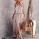 thumbnail image 4 of ICHUANYI Clearance Women Casual Tube Top Backless Solid Split Fork Dress Bandage Skirt Suit(Khaki, L) Ichuanyi Ichuanyi, 4 of 9