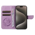 thumbnail image 3 of Dteck Pattern Case for iPhone 15 Pro,Magnetic Leather Butterfly Floral Embossed Flip Case Card Slots Wallet Stand Cover with Wrist Strap for iPhone 15 Pro,Purple, 3 of 7